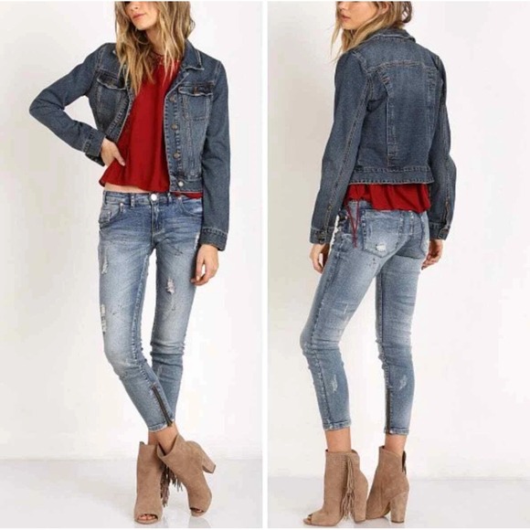 Free People Women's Denim Trucker‎ Jacket Jean Button Down Blue Size S - Picture 10 of 10